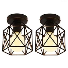 Promotion 2 Pcs Ceiling Light Industrial Square Cage Metal Iron Retro Chandelier Suspension Fixture For Hallway Entrance Pendant256W