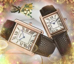 Couple quartz fashion men women watch 34mm 28mm stainless steel leather belt clock Crystal Mirror Square Roman Tank Series Boy Girl Mother Father Wristwatch Gifts