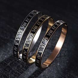 New Design Cuff Bracelet Bangle Stainless Steel Enamel Carving Roman Numeral Couple For Men Women Jewelry295t