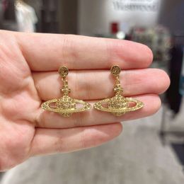 Designer viviene Westwoods Viviennewestwood Classic Full Diamond Empress Dowager Planet Earrings High Version Vivienne Empress Dowager Saturn Earrings Female