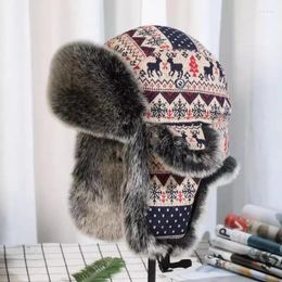 Berets Autumn Winter Men Women's Lei Feng Cap Thermal Ear Skiing Motorcycle Cold-proof Cotton Hat Faux Fur TB1726