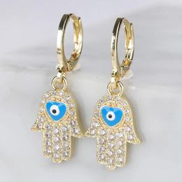 Stud Earrings Blue Black Red Enamel Gold Color Hamsa Hand Micro Paved Cubic Zirconia Women Drop Jewelry Gift Bijoux Femme