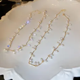 Choker Summer Sweet Sparkling Rhinestones Imitation Pearl Beads Chain Necklace For Women Collar Wedding Anniversary Jewellery Gift