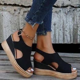 Dress Shoes 2023 Women's Casual Wedge Sandals Open Toe Golden Summer High-heeled Outdoors Beach