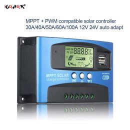 Accessories MPPT Compatible Solar Cell Panel Charge PV Controller 30A/40A/50A/60A/100A 12V 24V Auto Adapt Dual USB Interface Regulator