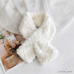 Scarves Wraps Solid Colour Cross Scarf New Shl Faux Rabbit Fur Plush Neckerchief Wrap Thicken Heart Pattern Neck Warmer Winter