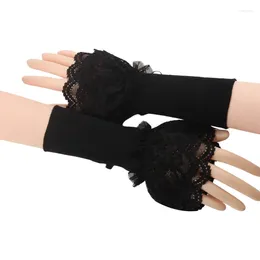 Knee Pads Women Double Layer Lace Patchwork Arm Warmers Knitted Fingerless Gloves Drop