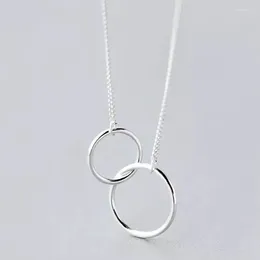 Chains Double Circle Interlock Clavicle Short Necklace 925 Sterling Silver For Women Collares S-N191