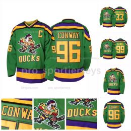 Mens Womens Youths Mighty Ducks 96 Charlie Conway 99 Adam Banks 33 Greg Goldberg Movie Hockey Jersey Double Stitched