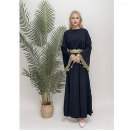 Ethnic Clothing Fashion Muslim Women Belted Golden Sequins Maxi Dress Eid Ramadan Islamic Marocain Jalabiya Dubai Turkey Kaftan Abaya