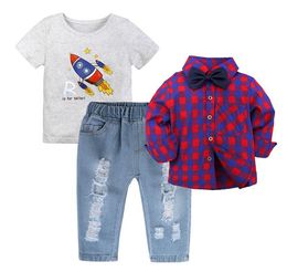 Boys Clothing Sets 3pcs Summer Autumn T shirt Full Sleeve Plaid Shirt Jeans Kids Suits Children Outfits Baby Boy Clothes Gentlem7988293