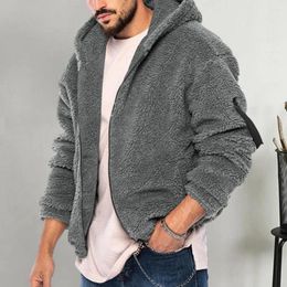 Men's Jackets Solid Color Jacket Double-sided Fleece Hooded Winter Coat With Zip Up Closure Pockets Thick Soft Cold Resistant For Autumn