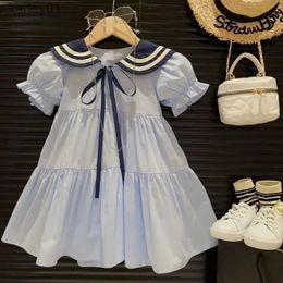 Skirts Girls' Striped Navy Dress with Layered Cake Skirt and Nautical Style Children's Summer Casual Dress Kids Dresses for Girls YQ231223
