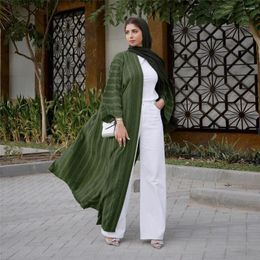 Ethnic Clothing Knitted Cardigan Women Muslim Open Abaya Dubai Turkey Kaftan Islamic Maxi Dress Eid Jalabiya Arabic Robe Party Gown Caftan