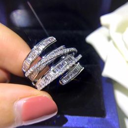 925 Sterling silver Luxury Lovers ring geometric lines full of Diamond ring female cocktail party high-end accessories whole282M