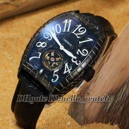 High Quality Black Croco 8880 T BLK CRO Automatic Tourbillon Mens Watch PVD Black Leather Strap Gents Watch Cheap New Watches242s