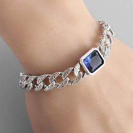 Link Bracelets Large Ring Exquisite Blue Stone Grass Pattern Cuban Bracelet Korean Style Fashion Personality Trend