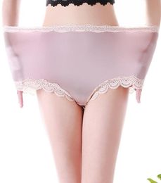 High Waist Large Size Panties Sexy Seamless Satin Silk Briefs Underwear Lace Trim Soft Stretchy Lingerie Women Panties Pink 5xl4519147