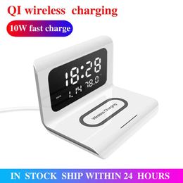 Electronics Car New 10W Qi Wireless Charger Phone Charging Pad Thermometer Calendar Clock Charging Station Fast Charger For iPhone Samsung