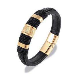 Multilayer Braided Genuine Leather Bracelet Titanium Stainless Steel Magnetic Buckle Bracelet Menbraided Bracelet Jewellery Q07192416