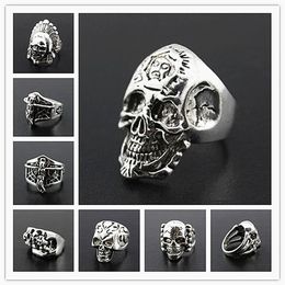 whole bulk lots 100pcs mix styles men's punk rock silver skull metal alloy polished jewelry rings brand new266Q