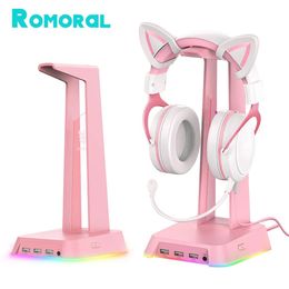 Earphones Rgb Gaming Headphone Stand Computer Headset Stand with 3 Usb Charger Ports for Desktop Display Holder Headset Support