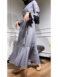 Ethnic Clothing Long Sleeve Dresses For Woman Solid Casual Flare Belted Shirt Skirt With Buttons Jalabiyat Moroccan Female Caftan Outfits