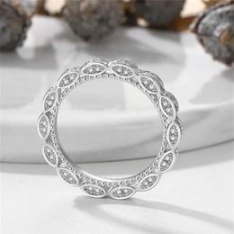 Vintage Fashion Jewellery Baroque Style Real 925 Sterling Silver Pave White Sapphire CZ Diamond Gemstones Women Wedding Bridal Ring 244E