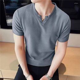 Men's T Shirts 2023 Men Shirt Solid Color V Neck Short Sleeve Korean Style Casual Clothing Streetwear Summer Male Tee Tops S-5XL INCERUN