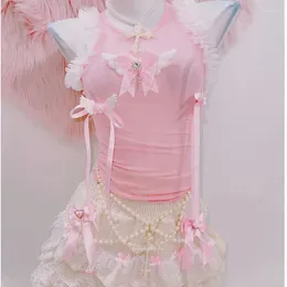 Women's Tanks Harajuku Fashion Y2k Top Cute Tops Accessories Pink T Shirt Lace E Girl Clothes Lolita Tank Kawaii