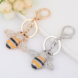 Rhinestone Bee Keychains Metal Alloy Pendant Women Girls Lady Key Chains Ring Holder for Cars Bag Luxury Animal Keyrings Charms Je228h