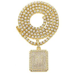 Hip Hop Large Size Dog Tag Full Crystal Rhinestone Pendant Necklaces Bling Bling Jewelry 24inch Tennis Chain For Men Women196N