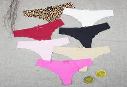 6pcslots Seamless Thongs Sexy Intimate Underwear Women Panties Leopard Print Super Thin Tangas Ice Silk Lowrise Ladies T Panty Y4310864