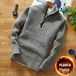 High quality Men's Sweaters Winter Mens Fleece Thicker Sweater Half Zipper Turtleneck Warm Pullover Quality Male Slim Knitted Wool For Spring 520