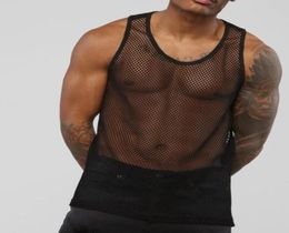 Men039s Tank Tops Sexy Men39s See Through Mesh Sheer Fishnet GYM Muscle Top Fitted Clubwear Undershirt Sleeveless Plus Size 5563500