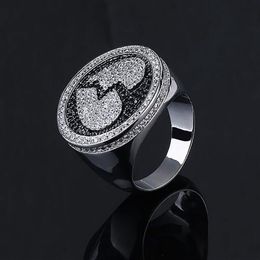 Mens Broken Heart Ring Silver Black Two Tone Cubic Zirconia Micro Pave Diamonds Hip Hop Ring with gift box size7-11262d