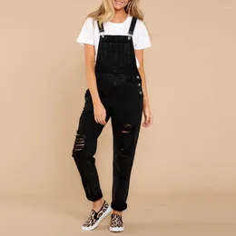 Women's Jeans Fashion Female Clothes Women Casual Denim Bib Pants Hole Overalls Straps Demin Trousers Rompers Five Buckles Baggy