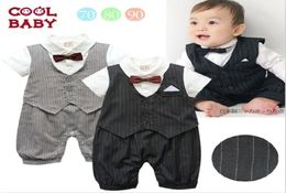 Cute Casual Stripe Gentleman Waistcoat Boys Modelling Romper 024M Baby Dress Rompers Toddler Jumpsuits 1pcs Retail QZ067303585