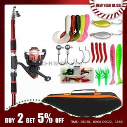 Boat Fishing Rods Fishing Pole Set Full Kits With Telescopic Fishing Rod And Spinning Reel Baits Hooks Travel Pole SetL231223