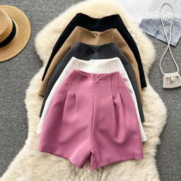 Women's Shorts Women Elegant High Waist Zipper Folds Solid Colour Wide Leg Short Korean Style Summer Clothing Thin Srop