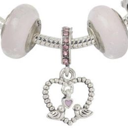 Whole - Charm beads 925 silver plated strand Bracelet new glazed big hole alloy pink series love bird pendant hand string237e