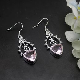 Dangle Earrings Hermosa Royal Natural Shiny Pink Kunzite Silver Colour For Women Fashion Jewellery 2 Inch ME081