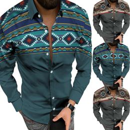 Men's T Shirts Large Tall Shirt Mens 3D Digital Printing Pocket Buckle Lapel Long Sleeve Athletic Works Men