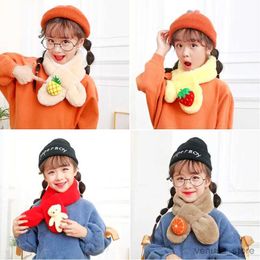 Scarves Wraps Baby Plush Scarf Autumn Winter Kids Warm Faux Fur Cross Scarves Cute Girl Boy Cartoon Soft Neck Ring Scarf New Korean Style