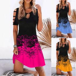 Casual Dresses Sleeve Women Print Elegant Dress Shoulder Off Short Mid Waist Women's Sundresses