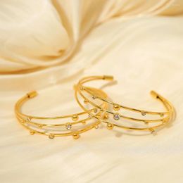 Bangle WILD & FREE 18K Gold Plated Stainless Steel For Women Luxury Crystal Metal Beads Charm Tarnish Jewellery
