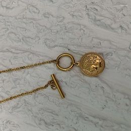 Pendant Necklaces Gold Plated Round Plaque Coin Necklace OT Buckle Lock Bone Chain For Women