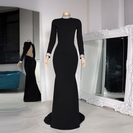 Elegant Black Mermaid Prom Dress Beaded High Neck Sweep Train Backless Sexy Formal Party Evening Dresses Birthday Gowns