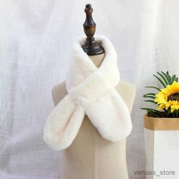 Scarves Wraps Cute Children Winter Outdoor Warm Thicken Cross Collar Scarf Boys Girls Solid Colour Faux Rabbit Fur Plush Solid Shl Scarfs