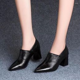Dress Shoes Women's Black Block High Heels Sexy Pointed Toe Slip On Pumps Fashion Ladies